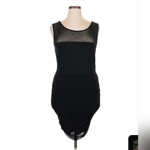 Torrid Black Ruched Sheer Mesh Overlay Midi Bodycon Dress